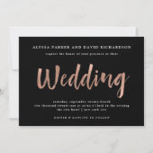 Modern Wish | Imitate Rose Gold auf Black Wedding Einladung (Vorderseite)