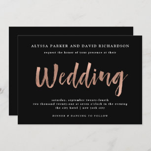 Modern Wish Imitate Rose Gold auf Black Wedding Einladung