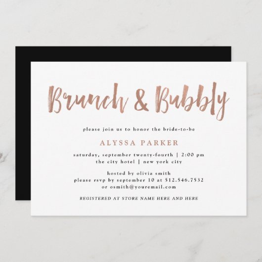 Modern Wish | Imitate Rose Gold Brunch und Bubbly Einladung (Vorne/Hinten)