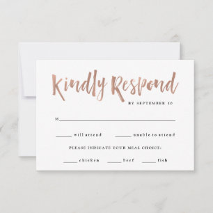 Modern Wish Imitate Rose Gold Hochzeitsmahlzeit RSVP Karte