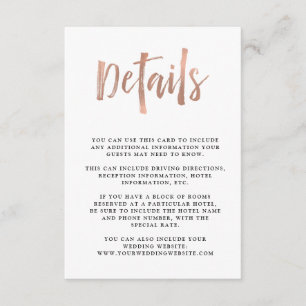 Modern Wish Imitate Rose Gold Wedding Guest Deta Begleitkarte
