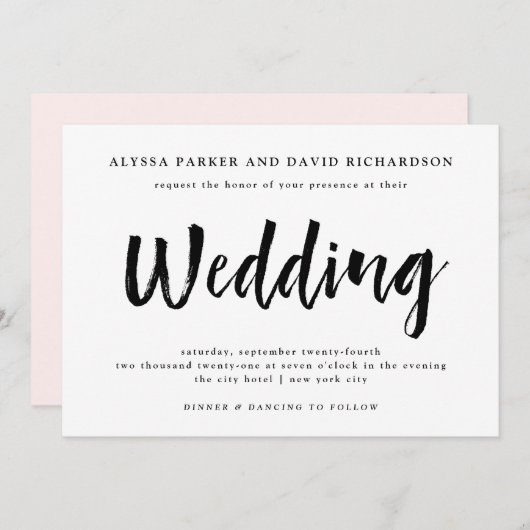 Modern Wish | Schwarz-Weiß-Hochzeit Einladung (Vorne/Hinten)