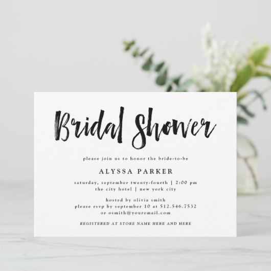 Modern Wish | Schwarzes und Weißes Brautparty Einladung (Stehend Vorderseite)