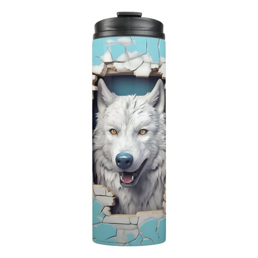 Modern Wolf 3D Animal Blue Thermosbecher (Vorderseite)