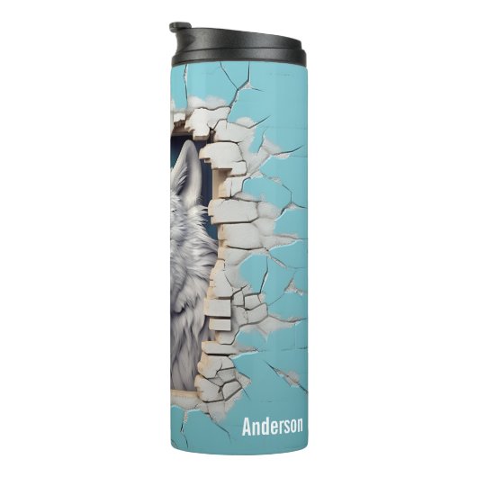 Modern Wolf 3D Animal Blue Thermosbecher (Nach rechts gedreht)