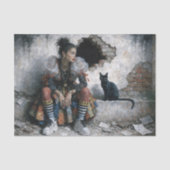 Modern Woman and Black Cat Decoupage Seidenpapier (Vorderseite)