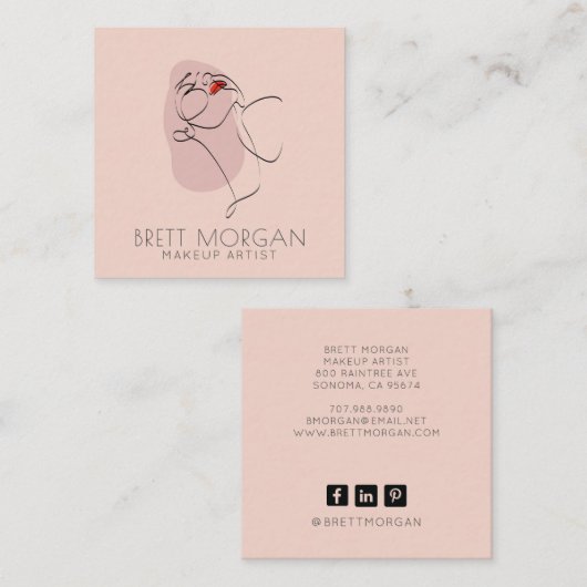 Modern Woman Makeup Artist Square Business Card Quadratische Visitenkarte (Vorne/Hinten)