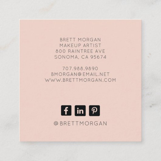 Modern Woman Makeup Artist Square Business Card Quadratische Visitenkarte (Rückseite)