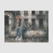 Modern Woman with Cat Urban Decoupage Seidenpapier (Vorderseite)