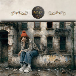 Modern Woman with Cat Urban Decoupage Seidenpapier