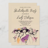 Modern Women Cocktails Illustration Bachelorette Einladung (Vorne/Hinten)