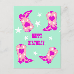 Modern Women Cowgirl Western Boots Mint Birthday Postkarte