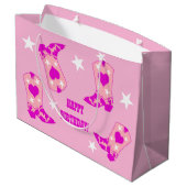 Modern Women Pink Cowgirl Western Boots Birthday Große Geschenktüte (Rückseite Schrägansicht)