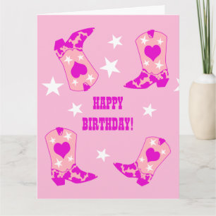 Modern Women Pink Cowgirl Western Boots Birthday Karte