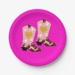 Modern Women Pink Cowgirl Western Stiefel Hot Pink Pappteller