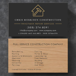 Modern Wood Black Gold Handyman Construction  Visitenkarte