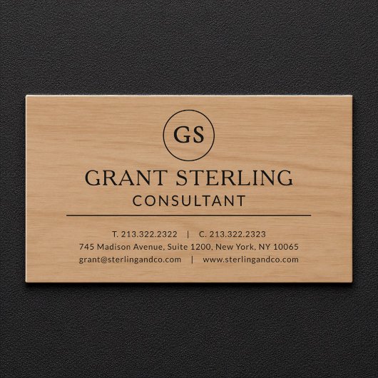 Modern Wood Consultant Luxury Monogram Visitenkarte