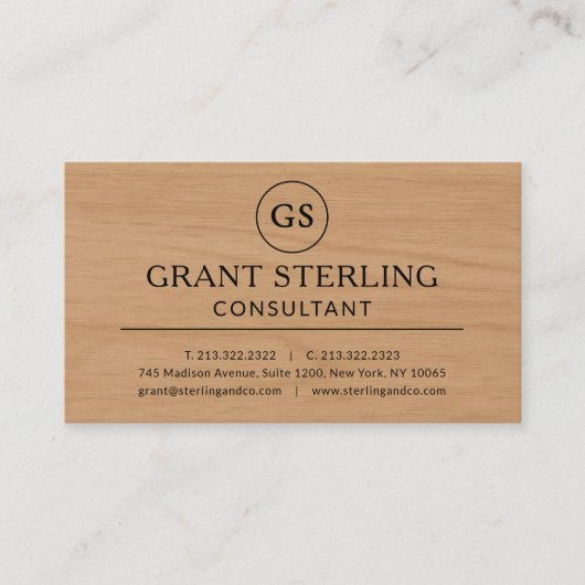 Modern Wood Consultant Luxury Monogram Visitenkarte (Vorderseite)