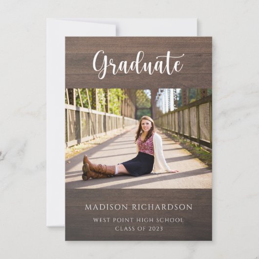 Modern Wood Grain Rustikales Foto Abschluss Einladung (Vorderseite)