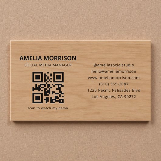 Modern Wood QR Code Minimalist Professional Visitenkarte