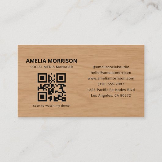 Modern Wood QR Code Minimalist Professional Visitenkarte (Vorderseite)