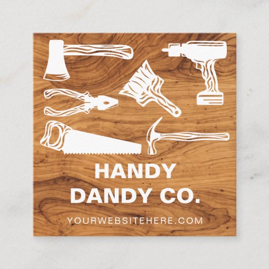 Modern Woodgrain Handyman Tools Contractor Builder Quadratische Visitenkarte (Vorderseite)