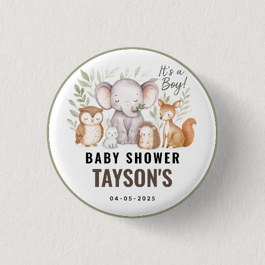 Modern Woodland Animals Forest Boy Baby Shower Button (Vorderseite)