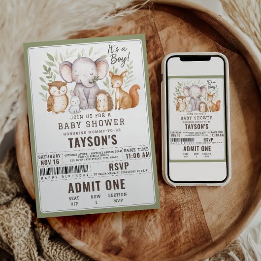 Modern Woodland Animals Forest Boy Baby Shower Einladung