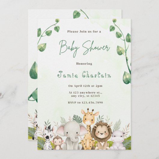 Modern Woodland Animals Forest Boy Baby Shower Inv Einladung (Vorne/Hinten)