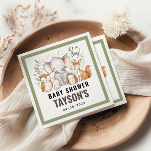Modern Woodland Animals Forest Boy Baby Shower Serviette