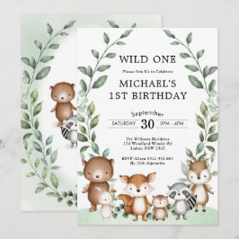 Modern Woodland Animals Wild 1 1. Geburtstag Einladung