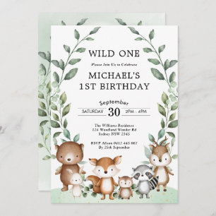 Modern Woodland Animals Wild 1 1. Geburtstag Einladung