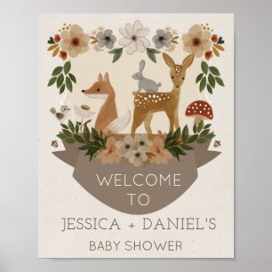 Modern Woodland Baby Dusche Begrüßungszeichen Poster