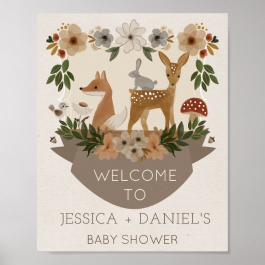 Modern Woodland Baby Dusche Begrüßungszeichen Poster (Vorne)