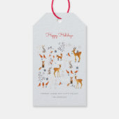 Modern Woodland, blau & rot Tiere, Baum & Vögel Geschenkanhänger (Rückseite)