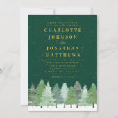 Modern Woodland Green Gold QR Code Winter Wedding Einladung (Vorderseite)