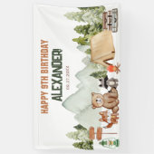 Modern Woodland Happy Camper Camping Kindergeburts Banner (Vertikal)