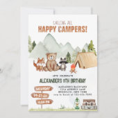 Modern Woodland Happy Camper Camping Kindergeburts Einladung (Vorderseite)