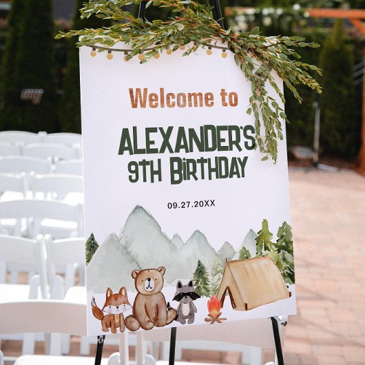 Modern Woodland Happy Camper Camping Kindergeburts Poster