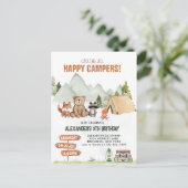 Modern Woodland Happy Camper Camping Kindergeburts Postkarte (Stehend Vorderseite)