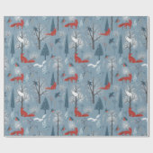 Modern Woodland Nordic Winter Foxes Vogelmuster Geschenkpapier (Flach)