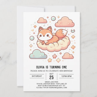 Modern Woods Fox 1. Geburtstag Einladung