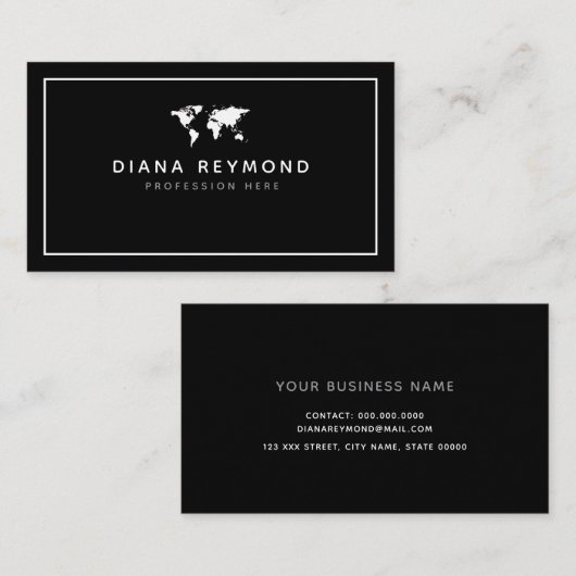 Modern World Map Black Visitenkarte (Vorne/Hinten)