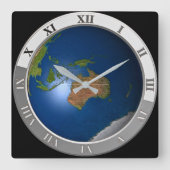 Modern World Map Wall Clock Quadratische Wanduhr (Vorderseite)