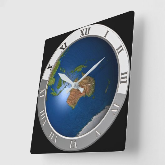 Modern World Map Wall Clock Quadratische Wanduhr (Winkel)