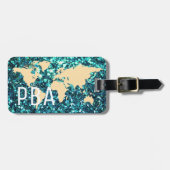 Modern World Traveller Map Glitzer Mit Monogramm N Gepäckanhänger (Vorderseite horizontal)