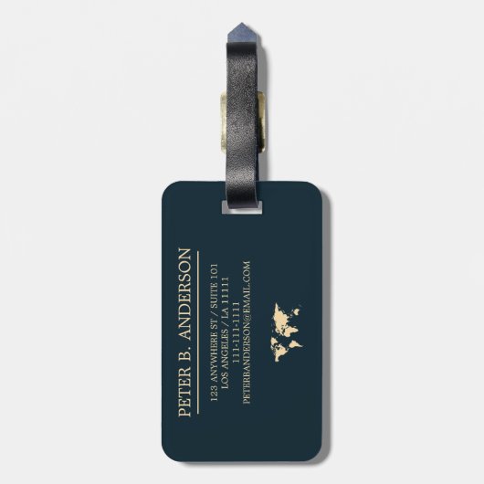 Modern World Traveller Map Glitzer Mit Monogramm N Gepäckanhänger (Rückseite vertikal)