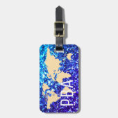 Modern World Traveller Map Glitzer Mit Monogramm N Gepäckanhänger (Vorderseite vertikal)