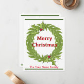 Modern Wreath Frohe Weihnachtskarte Grün Rot Mitteilungskarte (Vorderseite/Rückseite Beispiel)