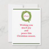 Modern Wreath Frohe Weihnachtskarte Grün Rot Mitteilungskarte (Rückseite)